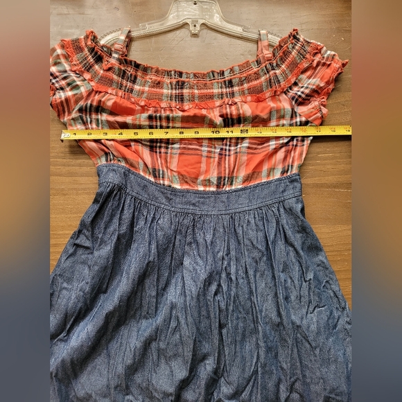 a. YiLian Country Plaid Denim Off The Shoulder Strappy Dress Size Large - Picture 8 of 10